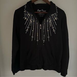 Onque Casuals Black Jacket Rhinestone Accents Y2K Grunge Style Goth Zip-up XL